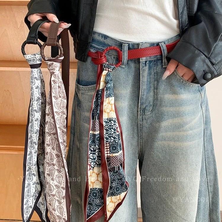Women's Ethnic Cashew Flower Silk Scarf Belt - Retro Decorative Waist Chain Accessory