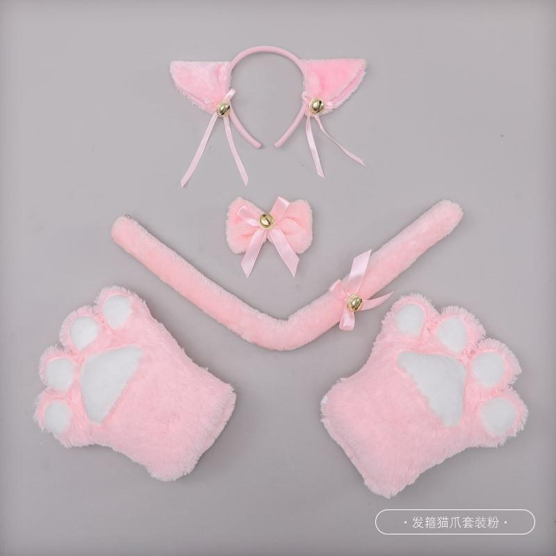 Fluffy Cat Ears Headband With Paw Gloves Tail Set Costume Party Cosplay Animal Themed Event