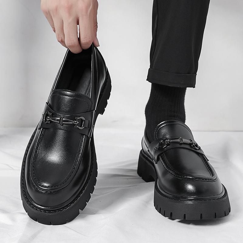 Teenagers Big Head Shoes One Pedal Loafers Small Thick Soles Heightening Leather Shoes Men's Shoes Large Size Shoes