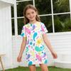 Girls Print Casual Dress Kids Loose Round Neck Short Sleeve Thin Sundress