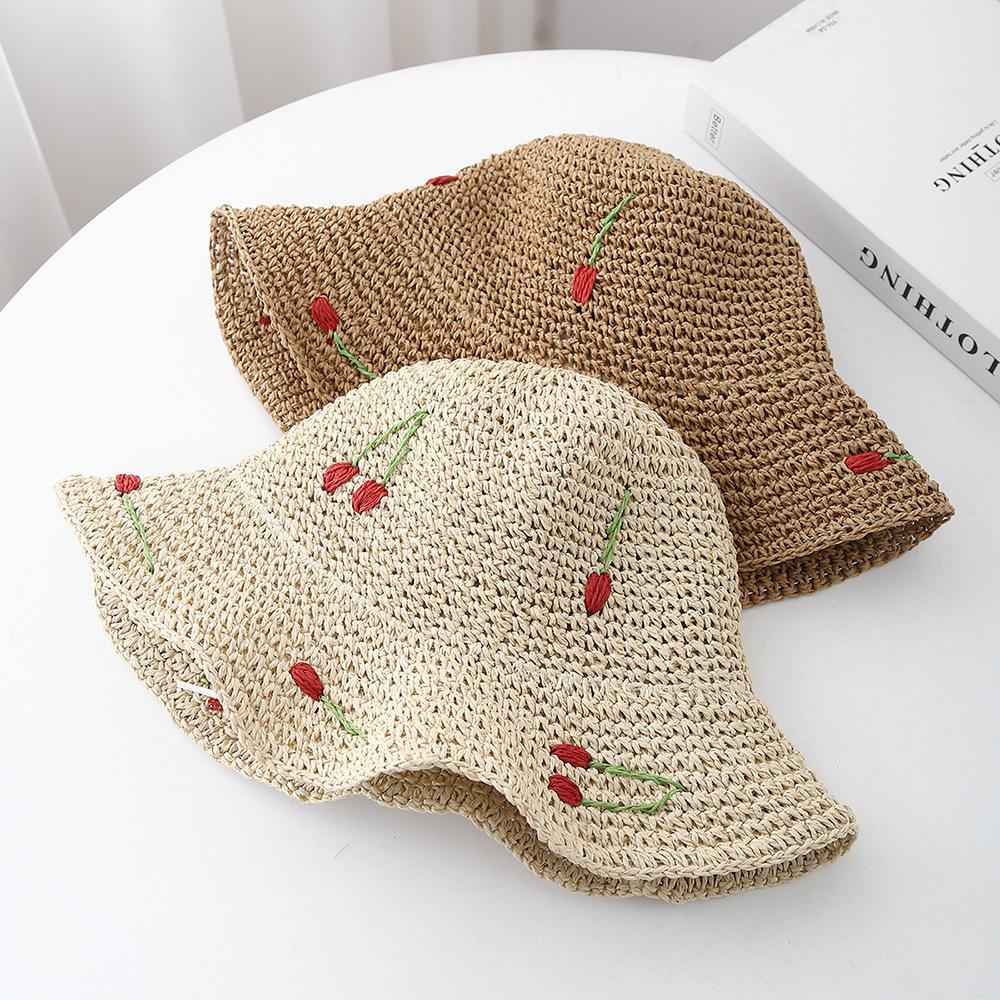 Summer Hats For Women Sun Hat Cherry Decoration Bucket Hat Seaside Holiday Sun Protection Breathable Beach Accessories Foldable