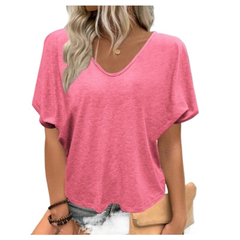 

Жіноча сорочка, плісирована футболка з V-подібним вирізом, вільного крою, сорочка з короткими рукавами 4XL червоний