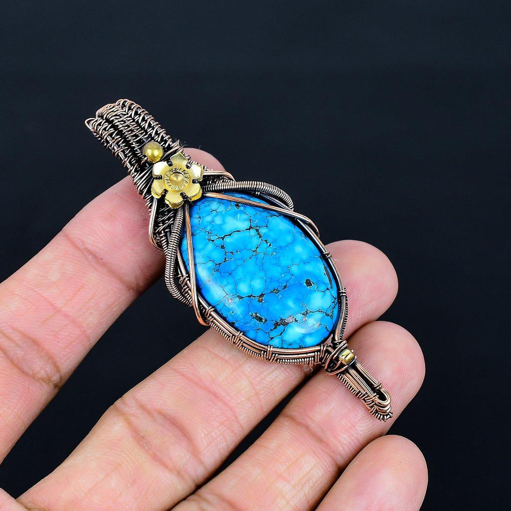 Türkis 999 Kupferdraht-Wickelanhänger, Handgefertigter Edelstein-Schmuckanhänger Geschenk zum Geburtstag