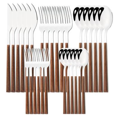 30Pcs Imitation Wooden Handle Dinnerware Cutlery Set Stainless Steel Tableware Knife Fork Spoons Silverware Western Flatware