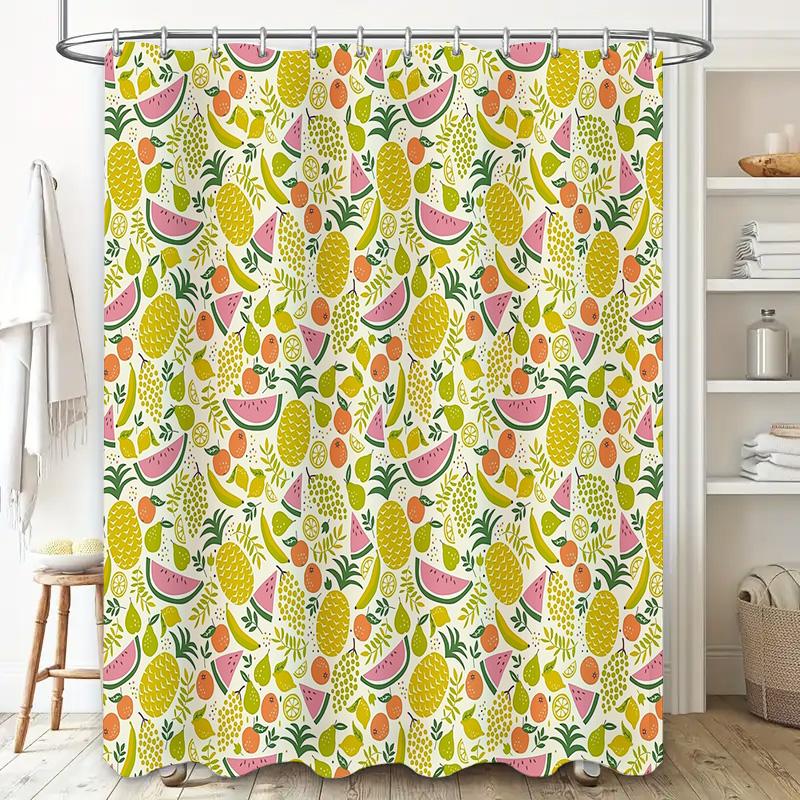 Fruit Shower Curtain Tropical Watermelon Banana Pineapple Patterned Bathroom Decor Washable Fabric Modern Style Home Decor