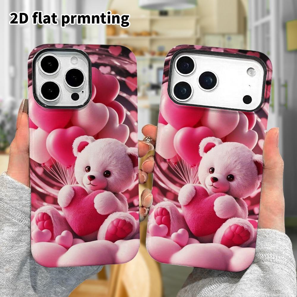 Phone Case: 2D Flat Design Suitable for iPhone 18, 17, 16, 15, 14, 13 Pro Film Protection Case, Couple Style, Heart Little Bear, Christmas and Hallowe