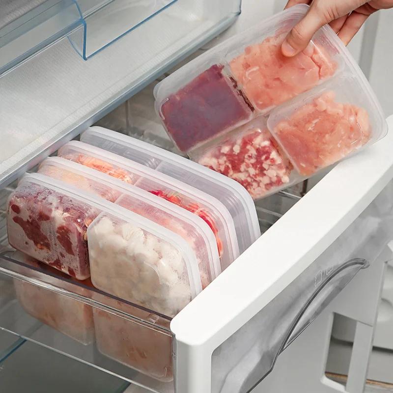 

Food Frozen Meat Divided Storage Box with Scallion Ginger Preparation Compartments Vegetable Refrigerator Preservation Container