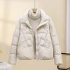 Women's Stand Collar Long Sleeve Loose Casual White Duck Down Jacket Puffer Coat With Pocket For Autumn Winter