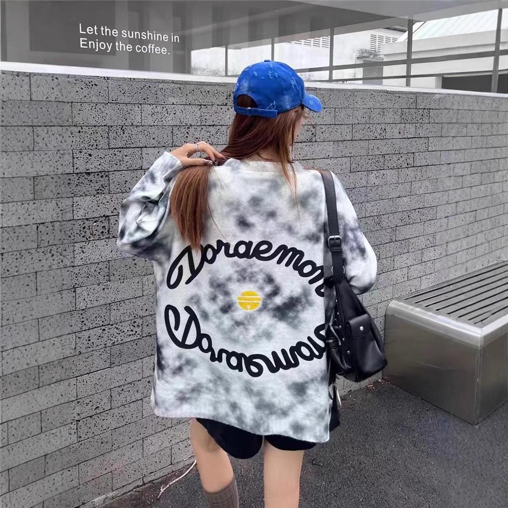 Trendy 2024 Autumn/Winter Women's Doraemon Rhinestone Tie-Dye Knit Sweater