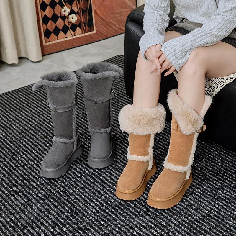 Popular gray thick-soled snow boots for women 2025 winter new two wear velvet thickened Northeast snow cotton shoes for women