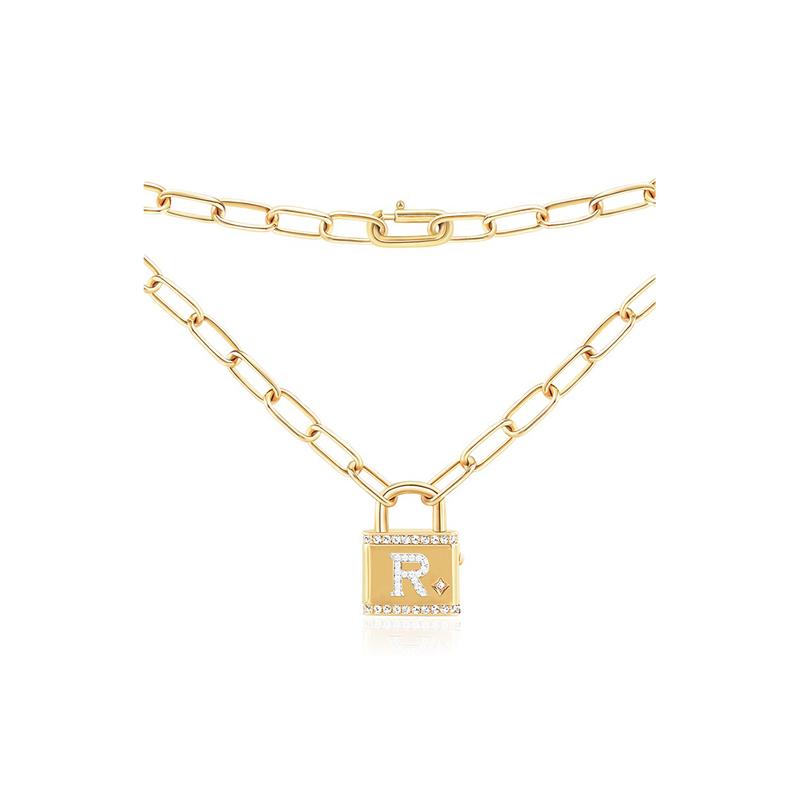 APM Monaco etters A-Z Love Pendant Lock Inlaid with Crystal Diamonds Alloy Necklace Same Style for Men and Women Couples Gold Yellow AC6906OXYA