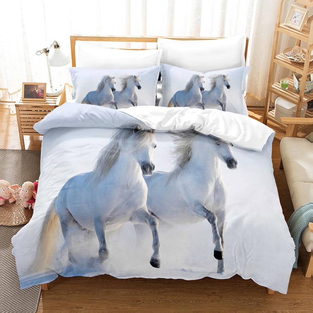 Animal Horse, Animal World Printing Student Dormitory High Definition 3D Three-Piece Bedding
