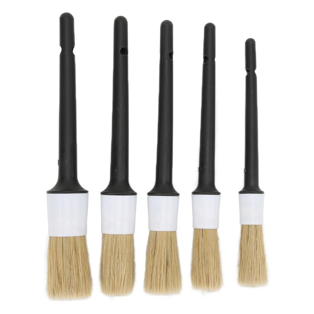 5pcs Auto Detailing Brush Set for Cleaning Car Interior Exterior Engine Exhaust Leather SeatWhite Grey
