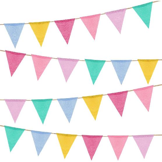MIDELONG 24 Flags Imitated Burlap Pennant Banner, Multicolor Fabric Triangle Colorful Rainbow Flag Bunting for Party Birthday Festival Classroom