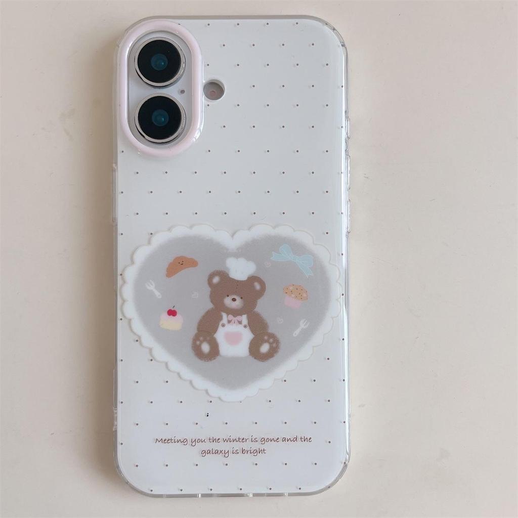 Cartoon Bear Heart Double-Layer Anti-Fall Phone Case for iPhone 14/13 & Apple PROMAX 17/16/15.