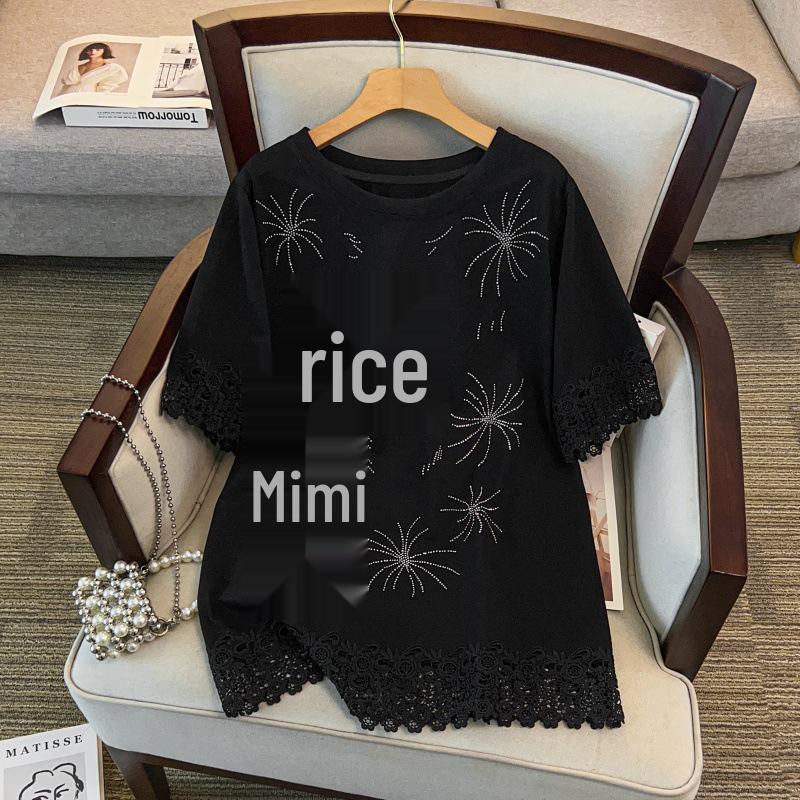 Plus Size Women's Loose Round Neck Mid-Length Short Sleeve T-shirt, Sizes 200/300/350 Jin, Bust 150/160.