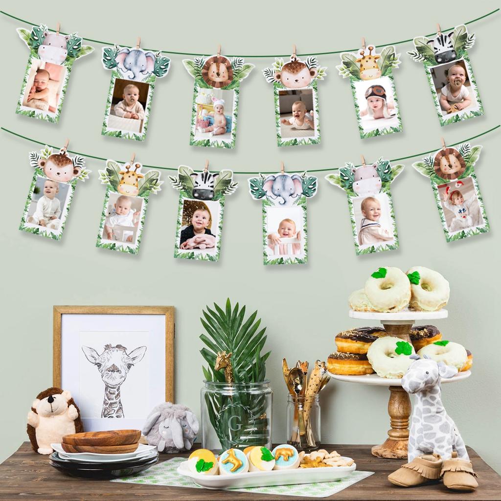 Jungle Safari Birthday Bunting Banner Woodland Safari Birthday Party Decoration Wild one 1st Jungle Birthday Party Supplies Deco