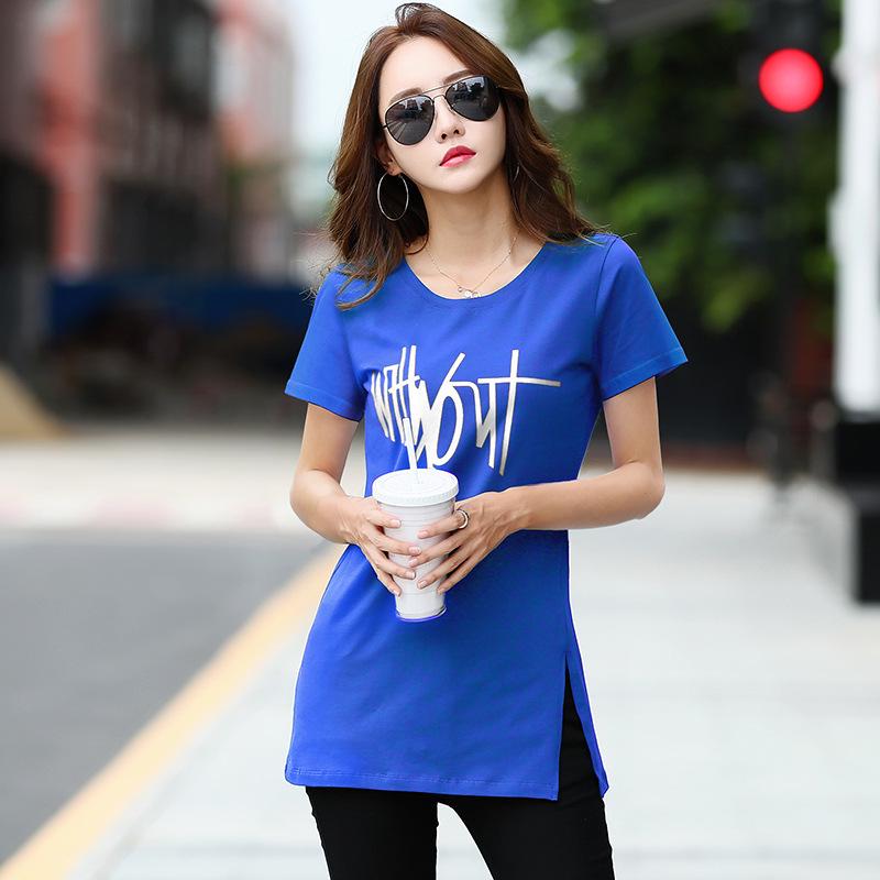 Women's Mid-Length Loose Letter T-Shirt, Korean Style Summer Casual Half-Sleeve White Top