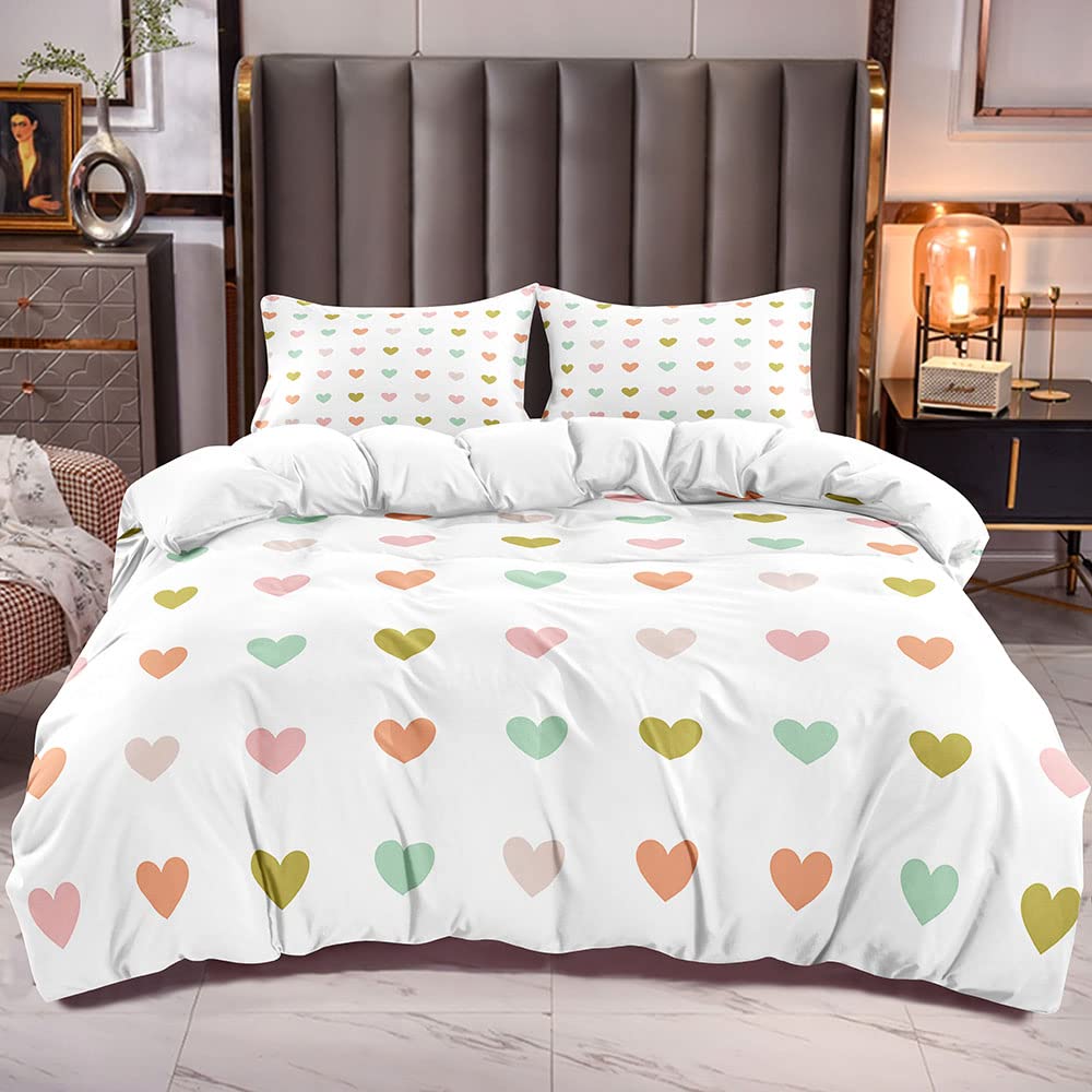 Love Heart Duvet Cover Set Romantic Theme Heart Shaped Comforter Cover King Full Size For Kid Couple Lover Polyester Bedding Set