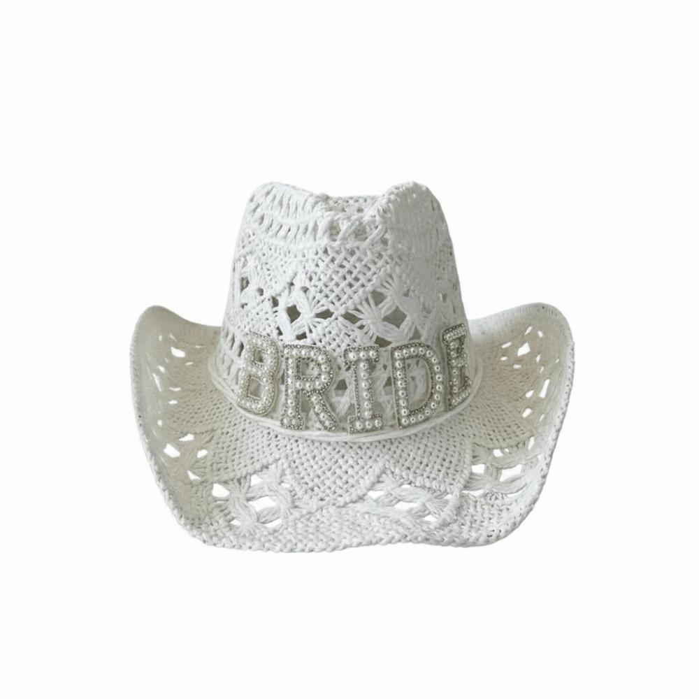 Crochet Western Cowboy Hat Hollow Jazz Hat Fashion Bride Wifey Cowboy Hat  For Wedding Bridal Party