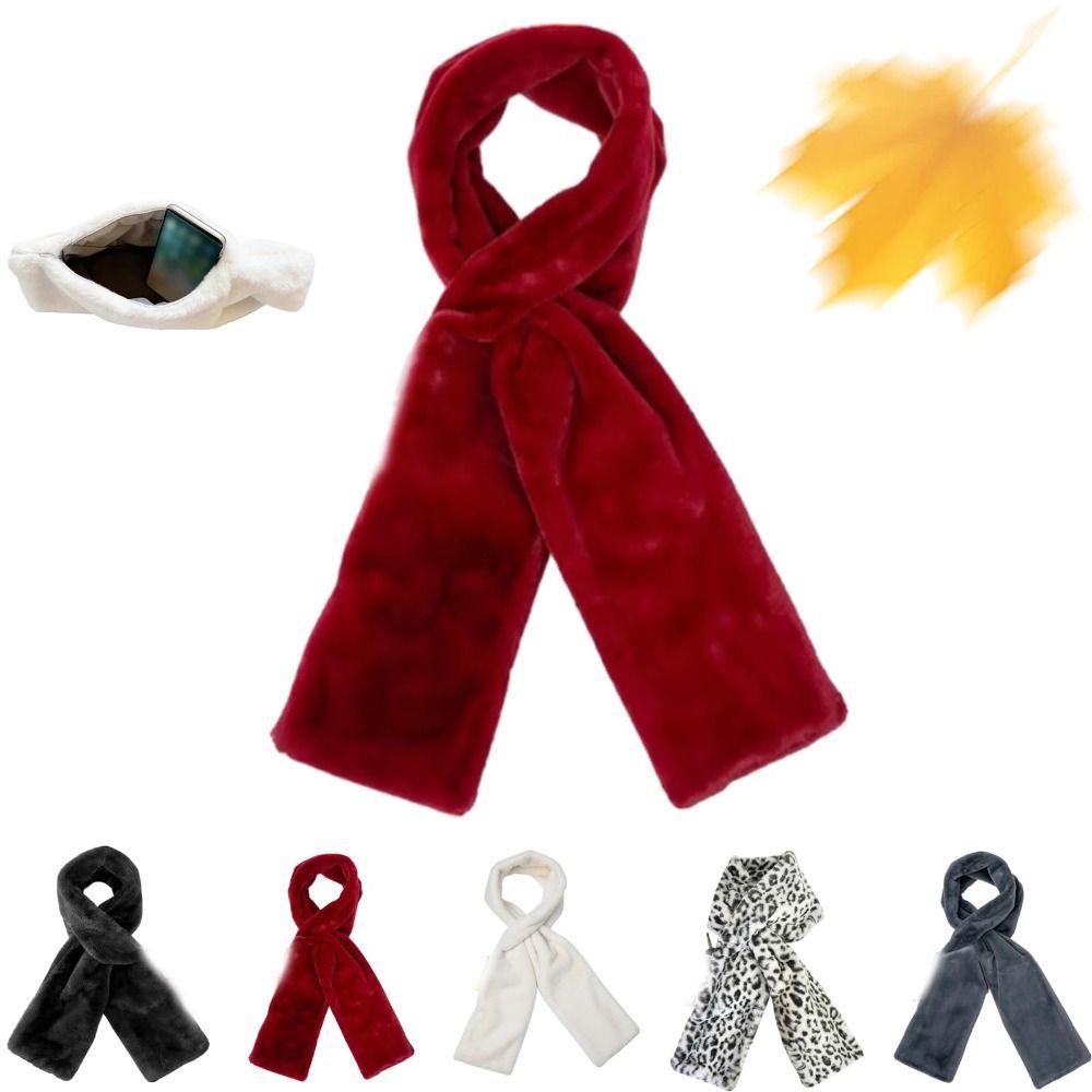 Soft Scarf with Hidden Zipper Pocket Phone Storage Faux Fur Scarf Outdoor Activities