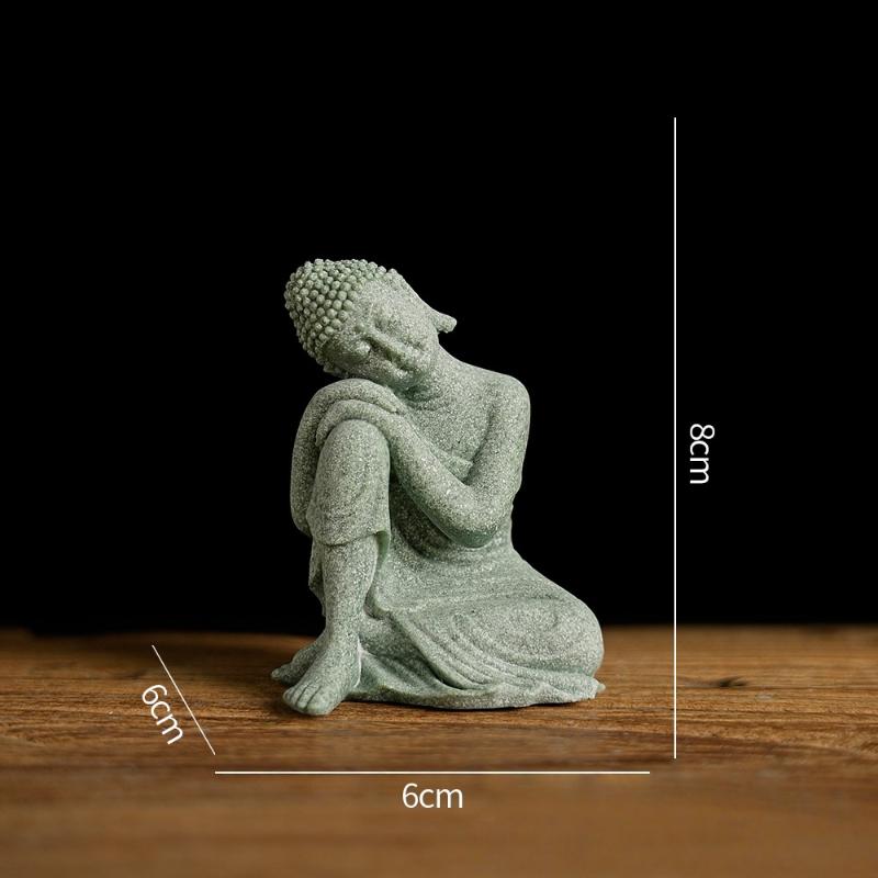 1 szt. Mini Figurka Buddyzmu Dekoracja Biurka Dekoracja Domu Statua Zen Zielony Piaskowiec Ornament Tajlandia Statua Buddy Ozdoba Ogrodowa Dekoracja Akwarium