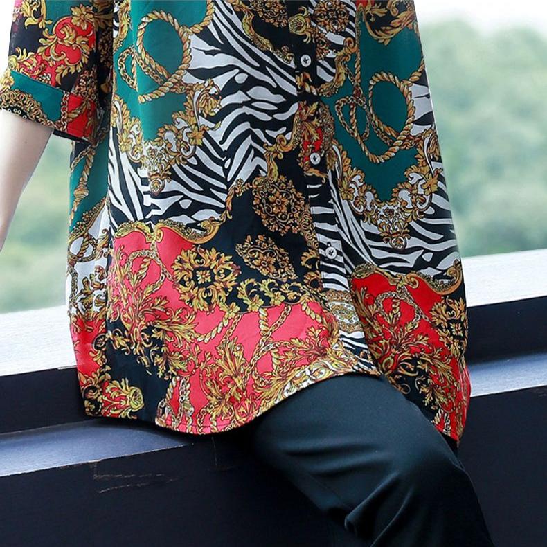 Large Size Shirt Women's Mid Length Chiffon Floral Shirt Summer Sun Protection Shirt T-shirt