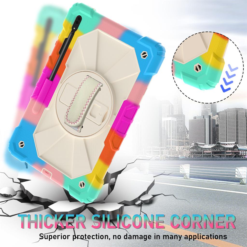 For Samsung Galaxy Tab S7/ Tab S8/ Tab S7 FE/ Tab S7+/ Tab S8+ Built-In Apple Pencil Groove Shoulder Strap Design 360° Rotating Grip Shockproof Case