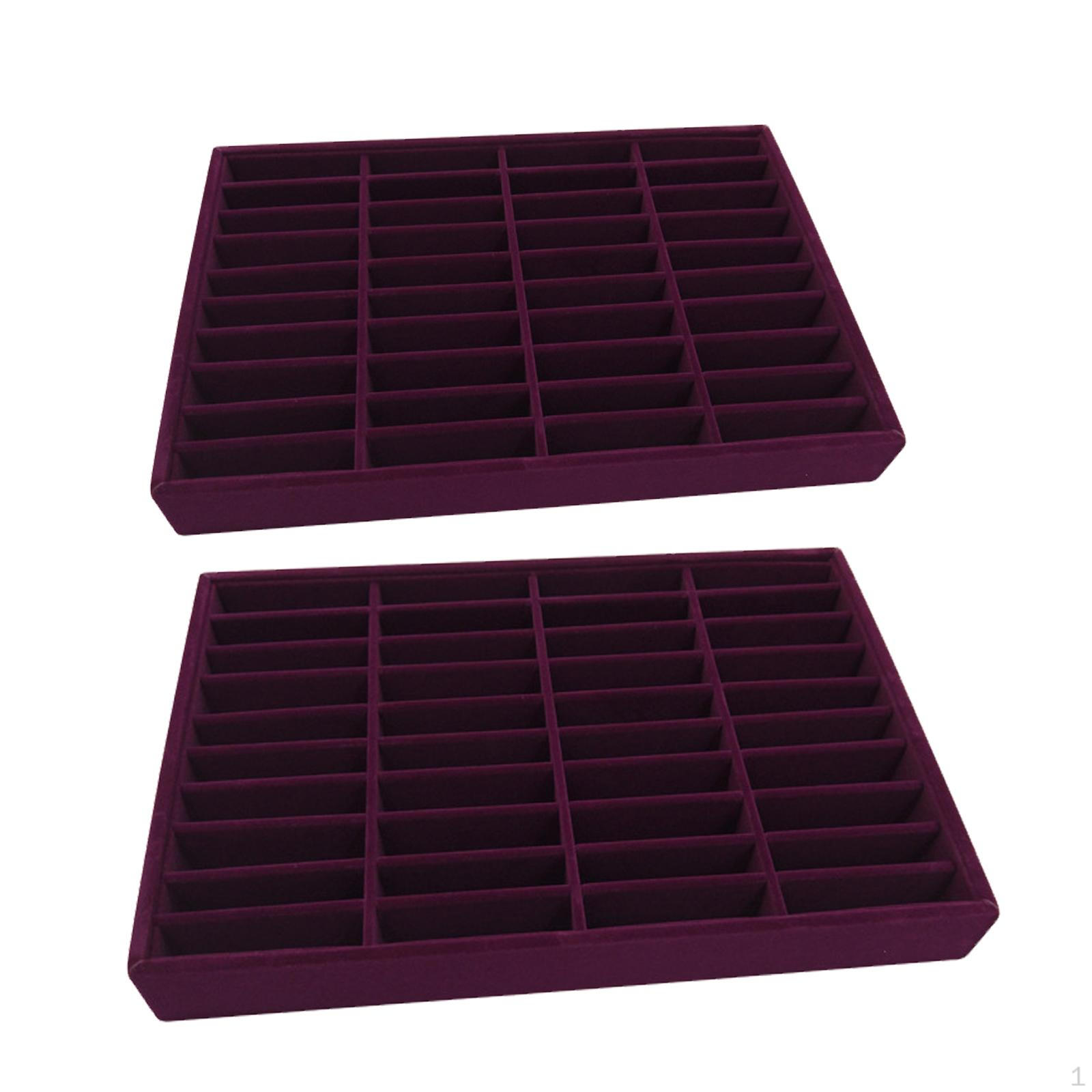 

2 Pack Wooden Bracelet Display Tray Bangle Holder Earring Organizer Velvet Jewelry Storage Box Deep Violet