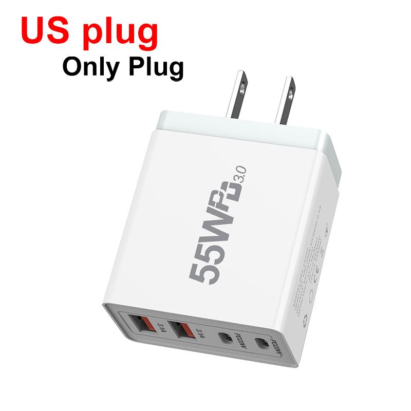 PD Quick charger 55W fast Wall charger plug For AU/EU/UK/US mobile phone charger Type-c or USB Universal Home office USB C