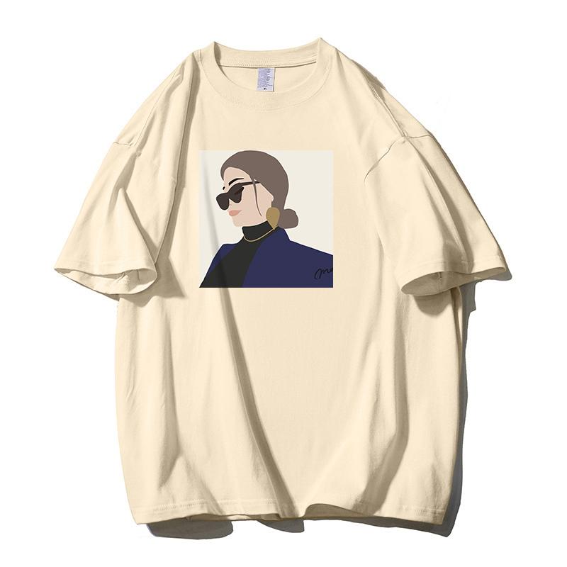 Shellsuning Osobnost Dámské 100% Bavlna Potisk Tričko Léto Nové Oversized O-výstřih Krátké Základní Trička Dámská Móda Streetwear Harsuku Topy