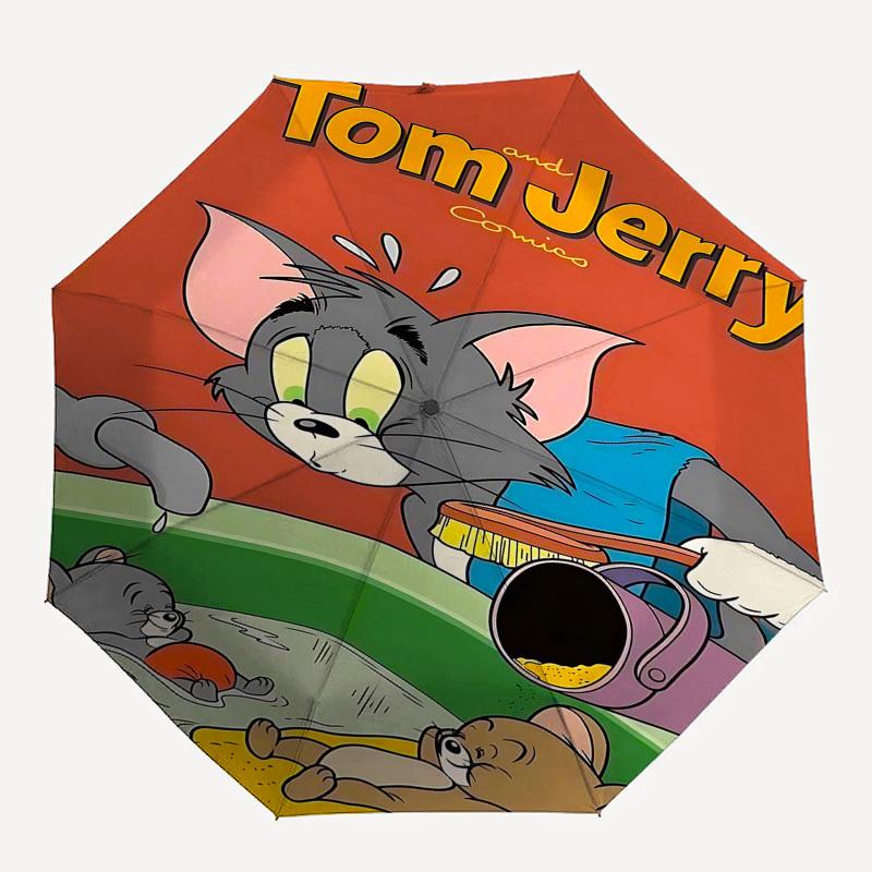 

1pc Tom Jerry Automatic Folding Umbrella - Compact 8-Rib Design, Durable Plastic & Iron1461L