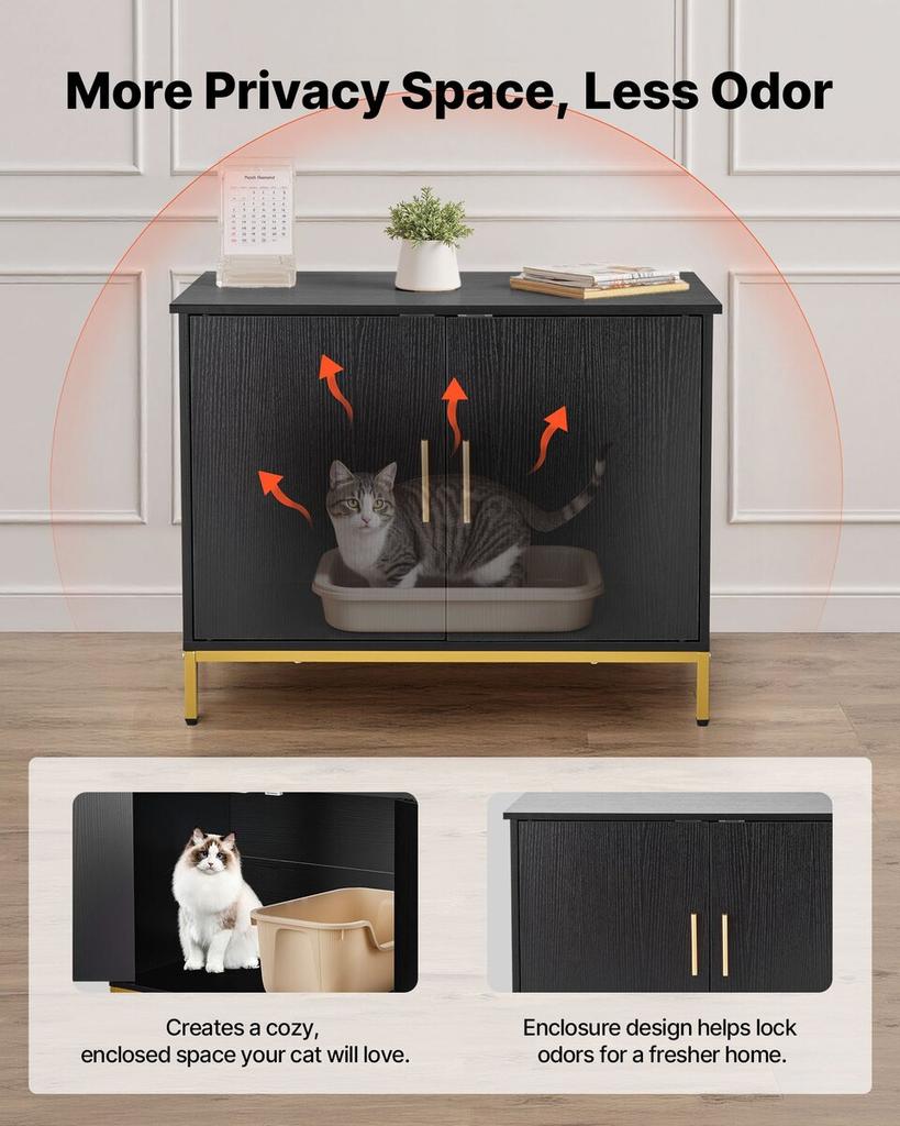 Cat Litter Box Enclosure Furniture, 70 cm Hidden Litter Box Cabinet with Metal Legs & Handle, Modern Style Cat Washroom House End Table, Fit Most of