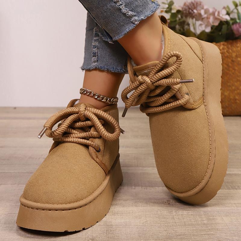 Fashion Autumn Winter Lace Up Platform Snow Boots Women Warm Thick Plush Cotton Padded Shoes Woman Comfort Thick Bottom Ankle Botas