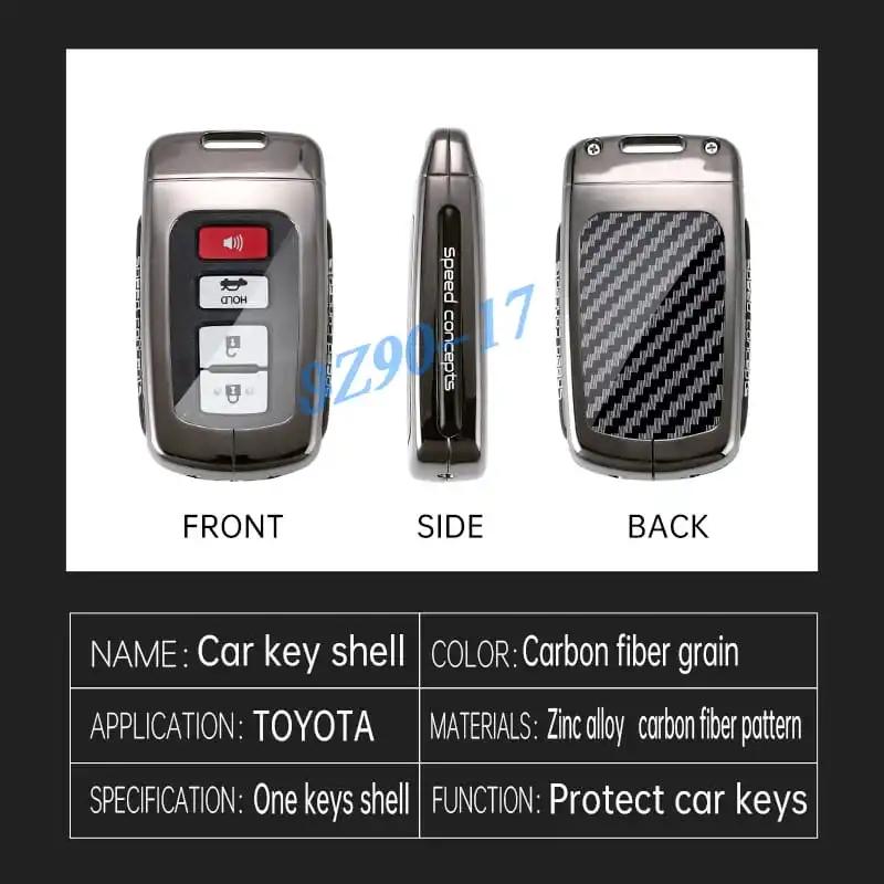 Metal Carbon Fiber Car Key Fob Case Cover Keychain For Toyota Highlander Avalon Camry Rav4 4Runner Tundra Sequoia Kluger
