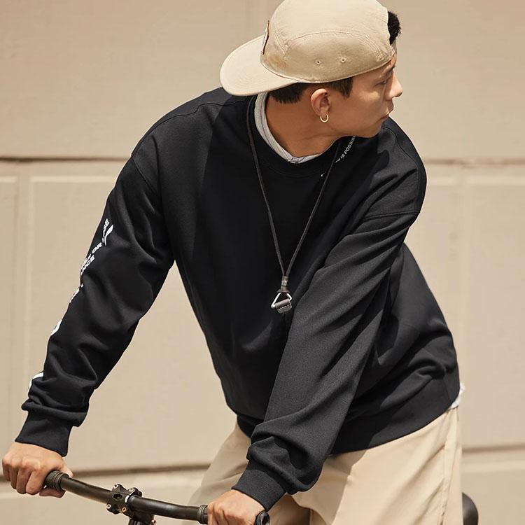 Li Ning Sports Lifestyle Series Letter Logo Printed Fleece Pullover Sweatshirt Unisex sweatshirt Black AWDTB37-2