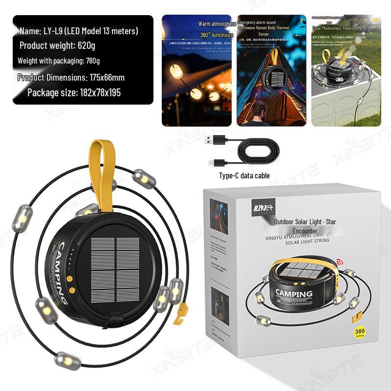 13M Solar LED Outdoor Camping String Lights with Alarm