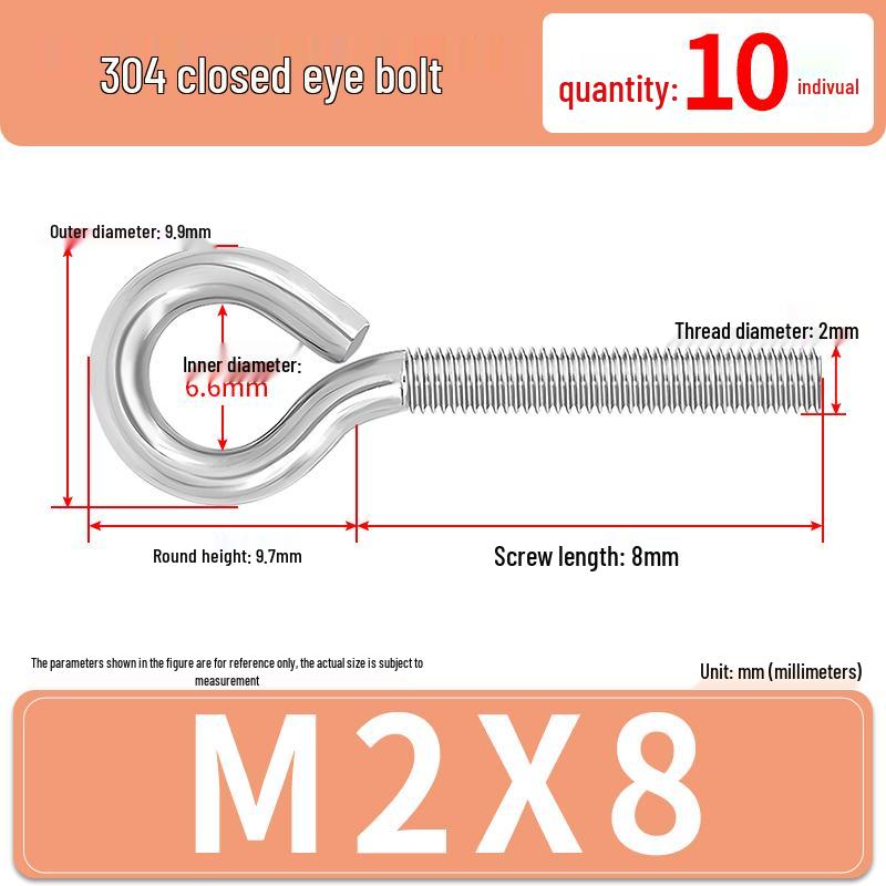 304 Stainless Steel Eyebolt with Ring Hook – Machine Thread Closed Eye Bolt (M4 M5 M6 M8)
