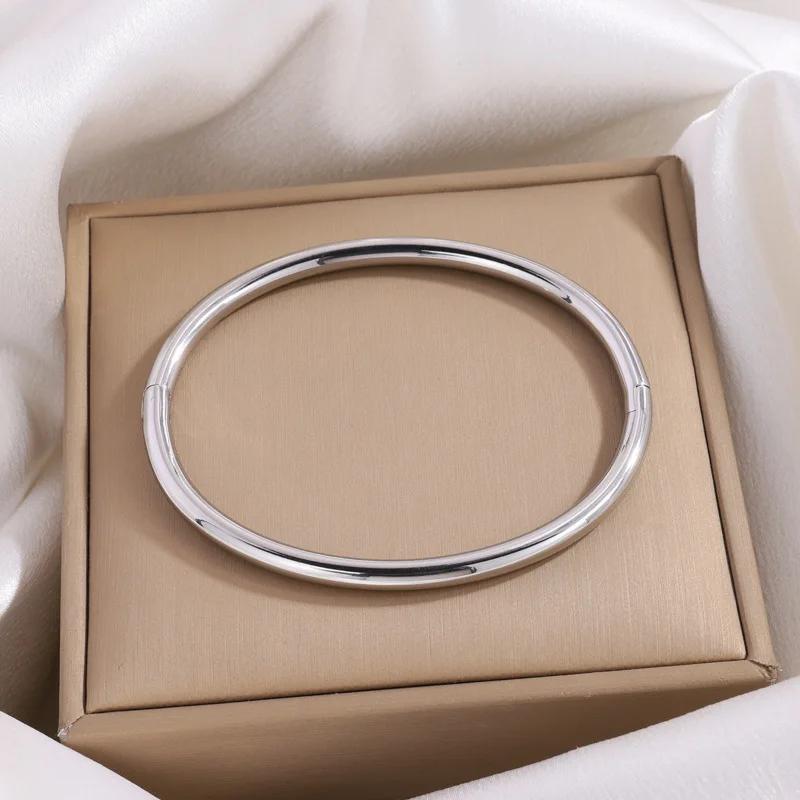 

Personality Classic Smooth Gold Color Stainless Steel Bangle for Women High Quality Simple Cuff Bracelet Jewelry Colorfast Gift серебряный