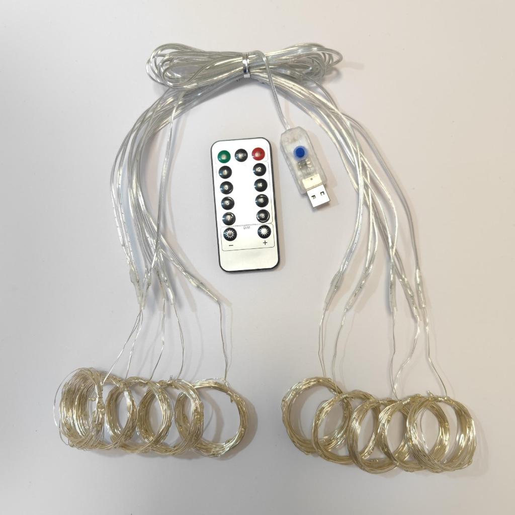 LED Copper Wire Curtain String Lights with USB & Remote, 3x3m, for Christmas, Wedding, Bedroom Decor