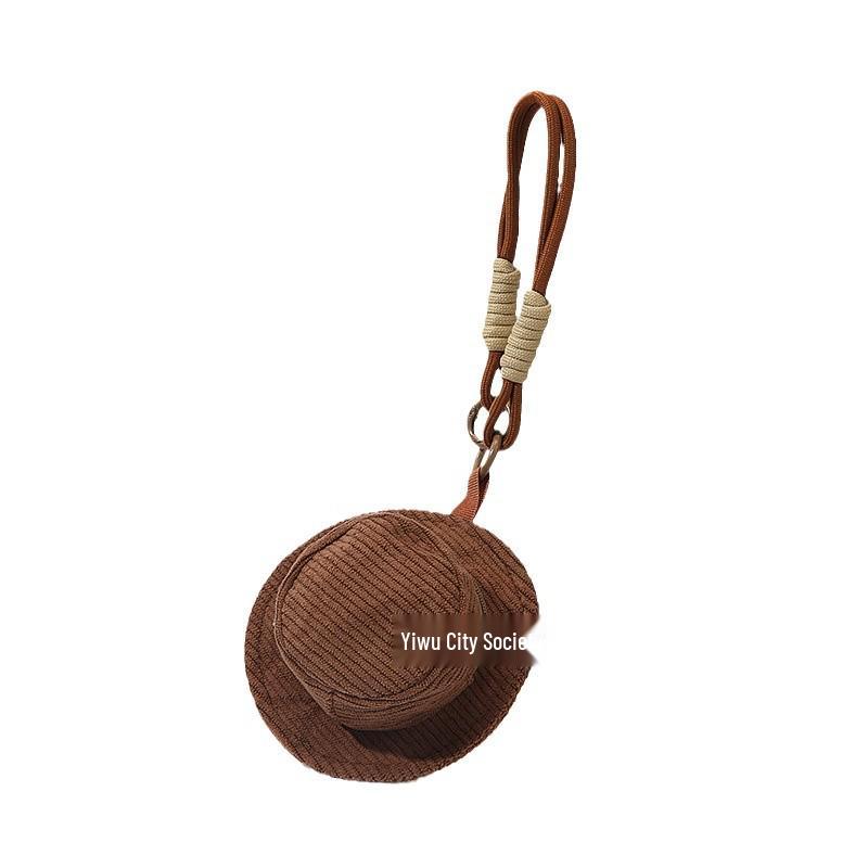 Corduroy Mini Bucket Hat Keychain: Cute Earphone Bag & Coin Purse