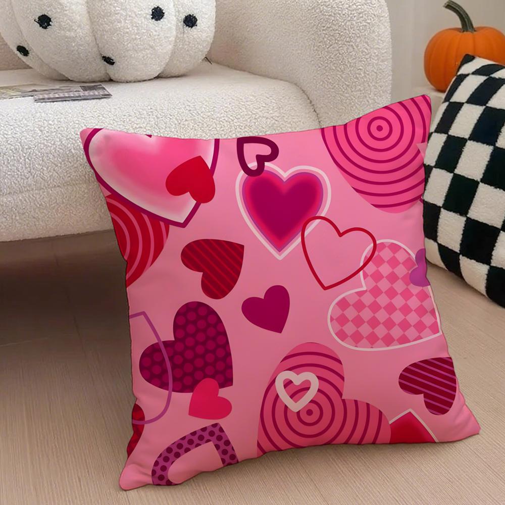 Valentines Day Gift with Heartshaped Pattern Cushion Cover Throw Pillow Cover Hidden Button Durable Polyester Chair Cushion