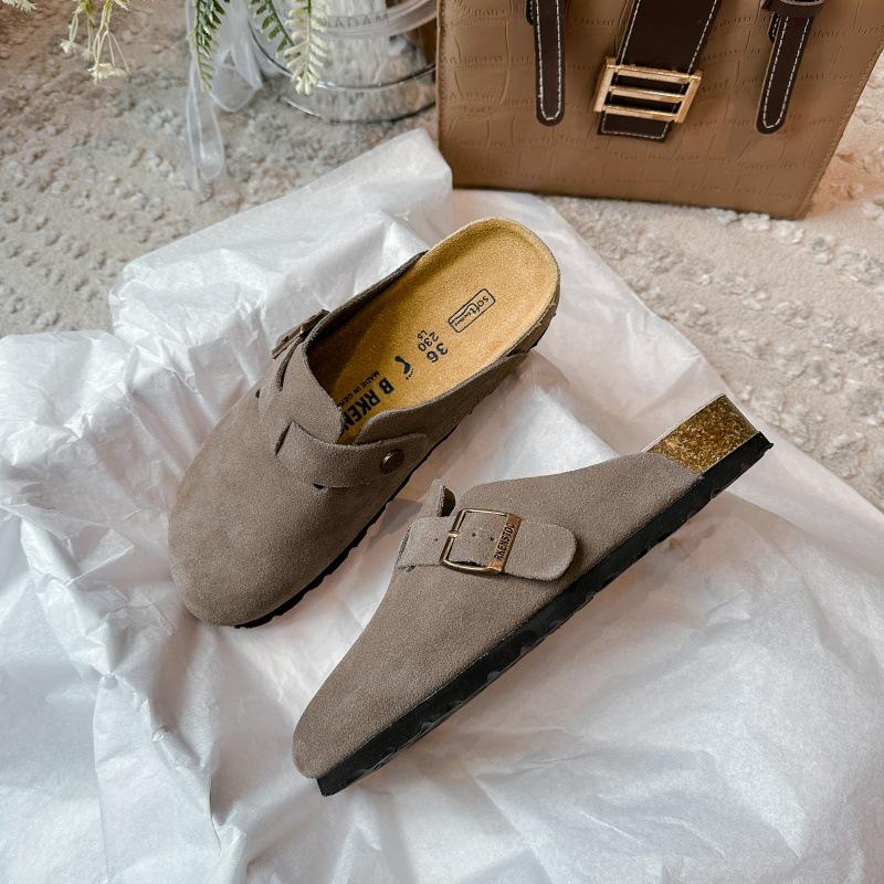 2025 BK Genuine Leather Birkenstock Slip-on Closed Toe Unisex Shoes with New Cork Thick Sole - Casual Outdoor Half Slippers