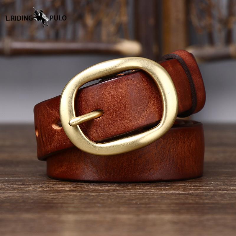 Retro Plisovaný Trendy Pásek s Měděnou Sponou pro Ženy Pravá Kůže První Vrstva Čistá Hovězí Kůže Všestranný Džínový Pás