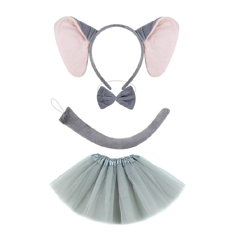 Animal Fancy Costume Kit Accessories Elephant Costume Set with Elephant Ears Headband Bowtie Tail Tutu Skirt 1/3/4Pcs