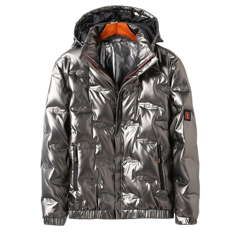 2025 Winter Daunenjacke Herren Neue Kapuzen-Daunenjacke Lässig Glänzend Kurz Daunenjacke Baumwolljacke