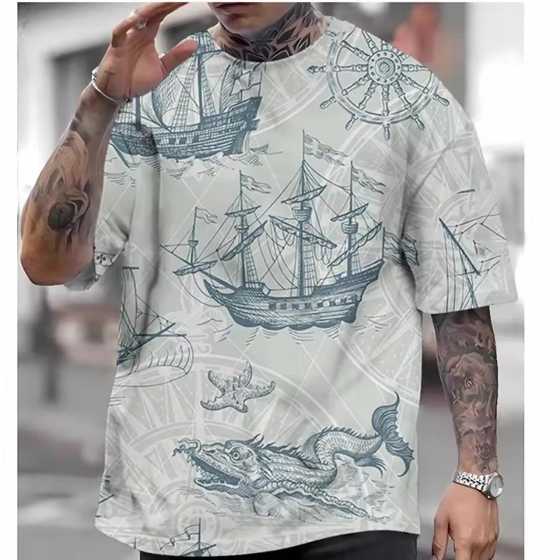 Casual T-Shirts for Mens Short Sleeve Tops 3d Compass Printing Clothing Oversized Summer Clothing Men's Shirt Tees