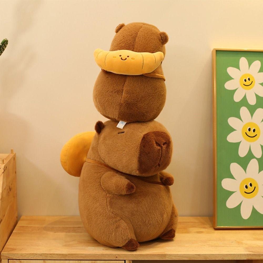 With Croissant Simulation Capybara Toy PP Cotton Stuffed Capybara Doll  Birthday Christmas