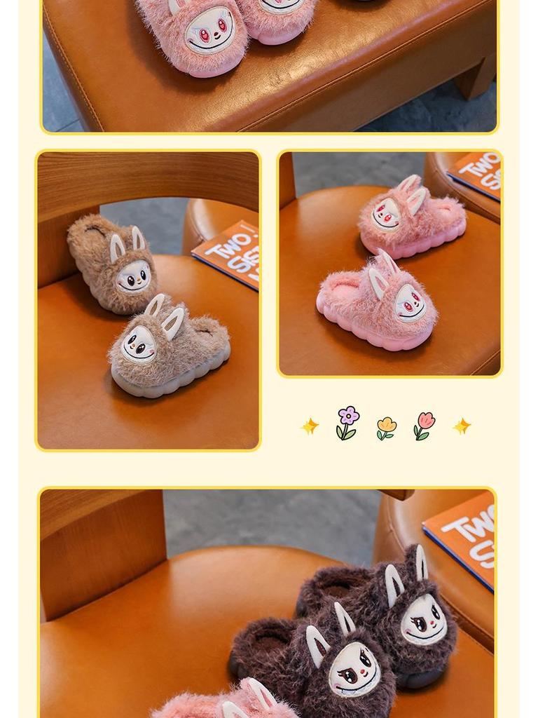 Boys' and Girls' Cozy Winter Slippers - Thick-Sole, Non-Slip, Plush Velvet, Indoor Warmth