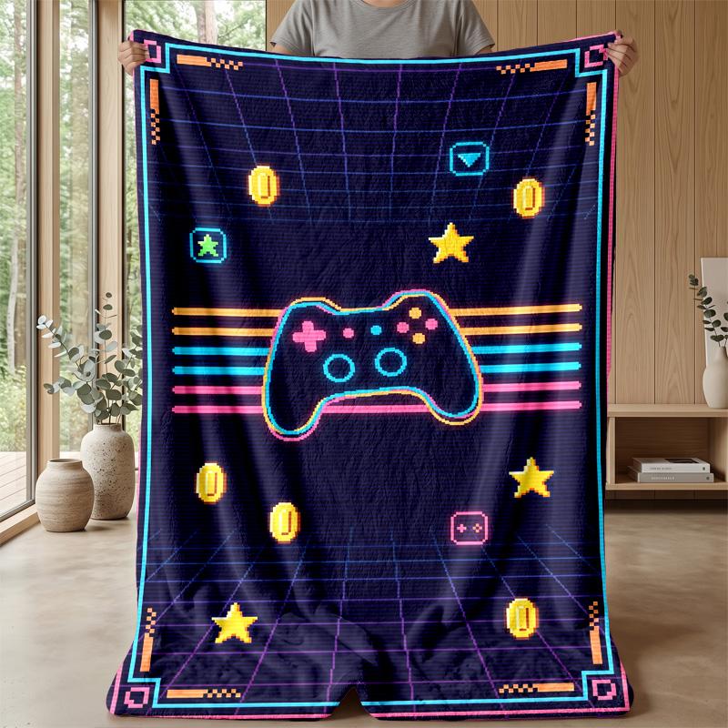 Neon Game Controller Lightning Theme blanket Lightweight Warm Flannel Blanket Decorative Throw Blanket for Home Decoration